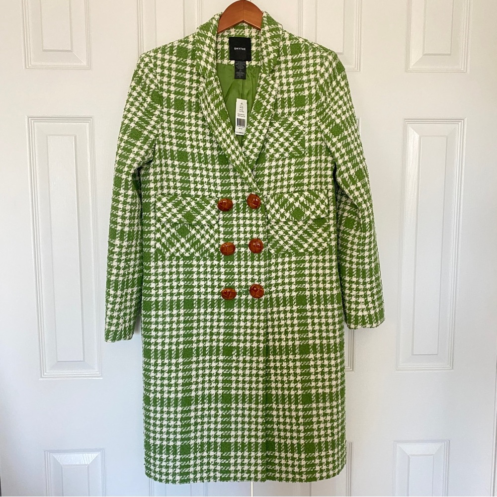 Smythe green white Fern Plaid double breasted coat - Picture 2 of 7